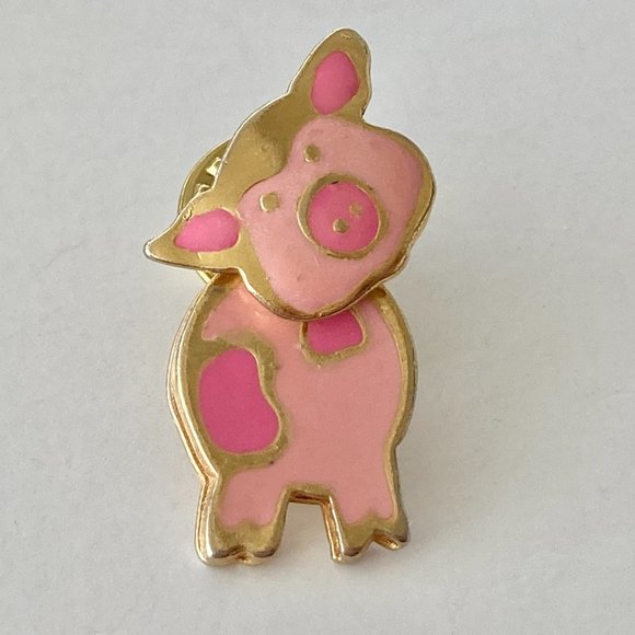 Vintage Articulated Pink Pig Lapel Pin Tie Tac Enamel Moving Head Estate Find - Picture 2 of 12